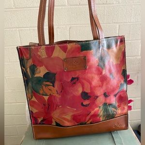 PATRICIA NASH LARGE MULTISPRING FLORAL LEATHER TOTE EUC